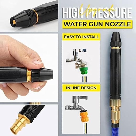 Nozzle attached to garden hose in use