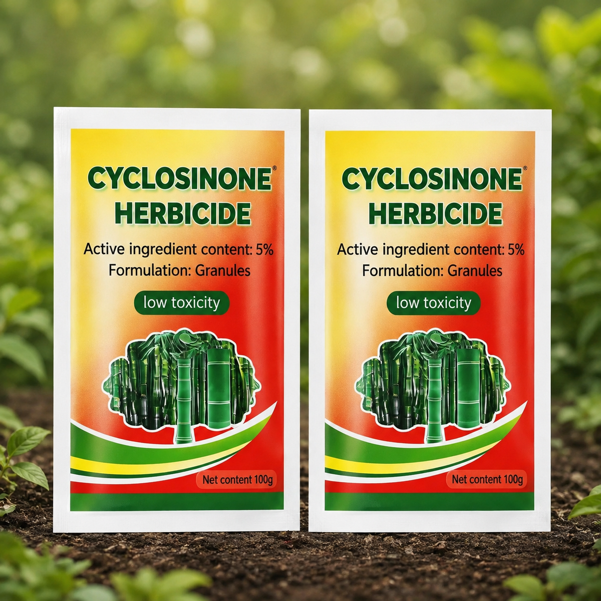 Herbicide granules and growth supplement pack front view