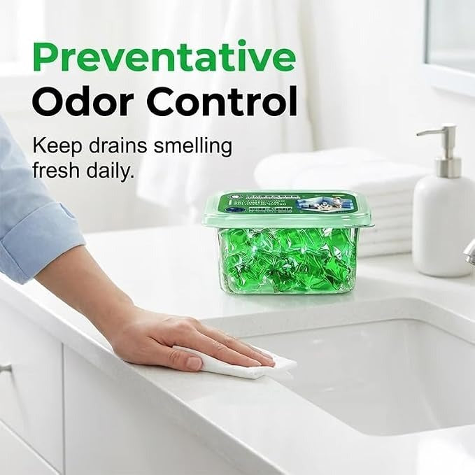 Small drain deodorizer pod size shown in hand
