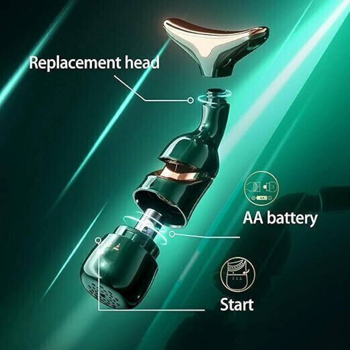 4D curved head massager in use on jawline