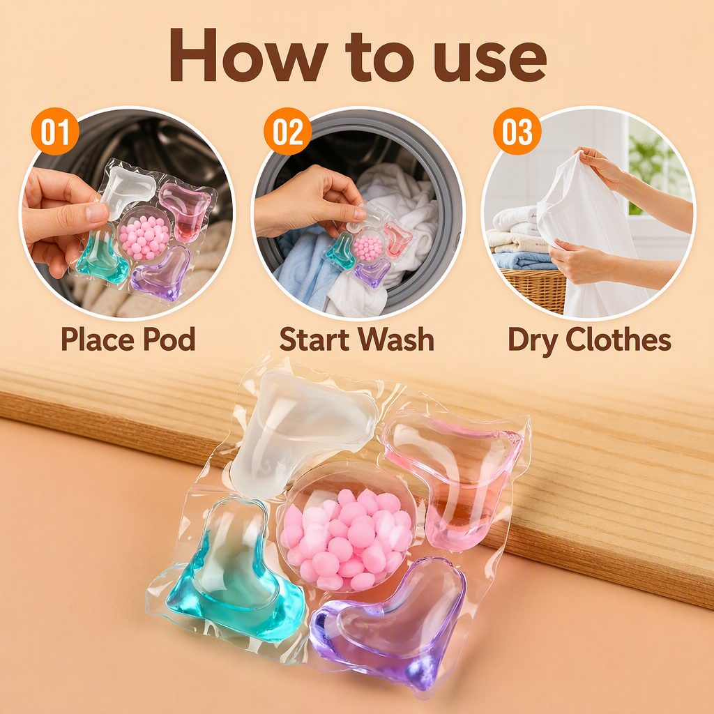 5-in-1 White Musk Laundry Detergent Pods – steps