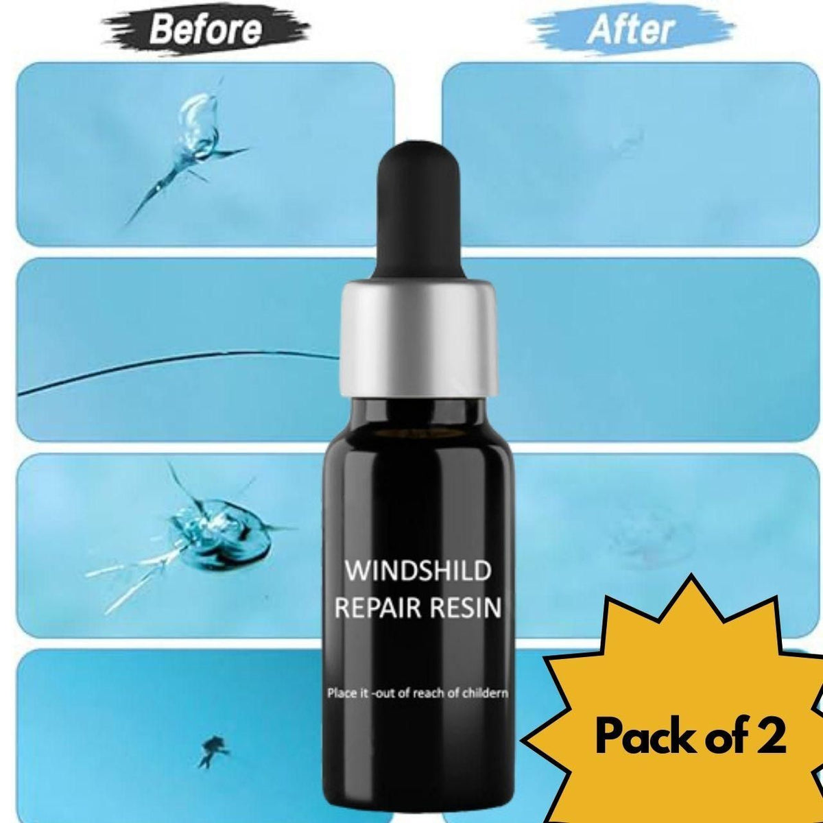 Pack of 2 glass repair kits for filling small cracks