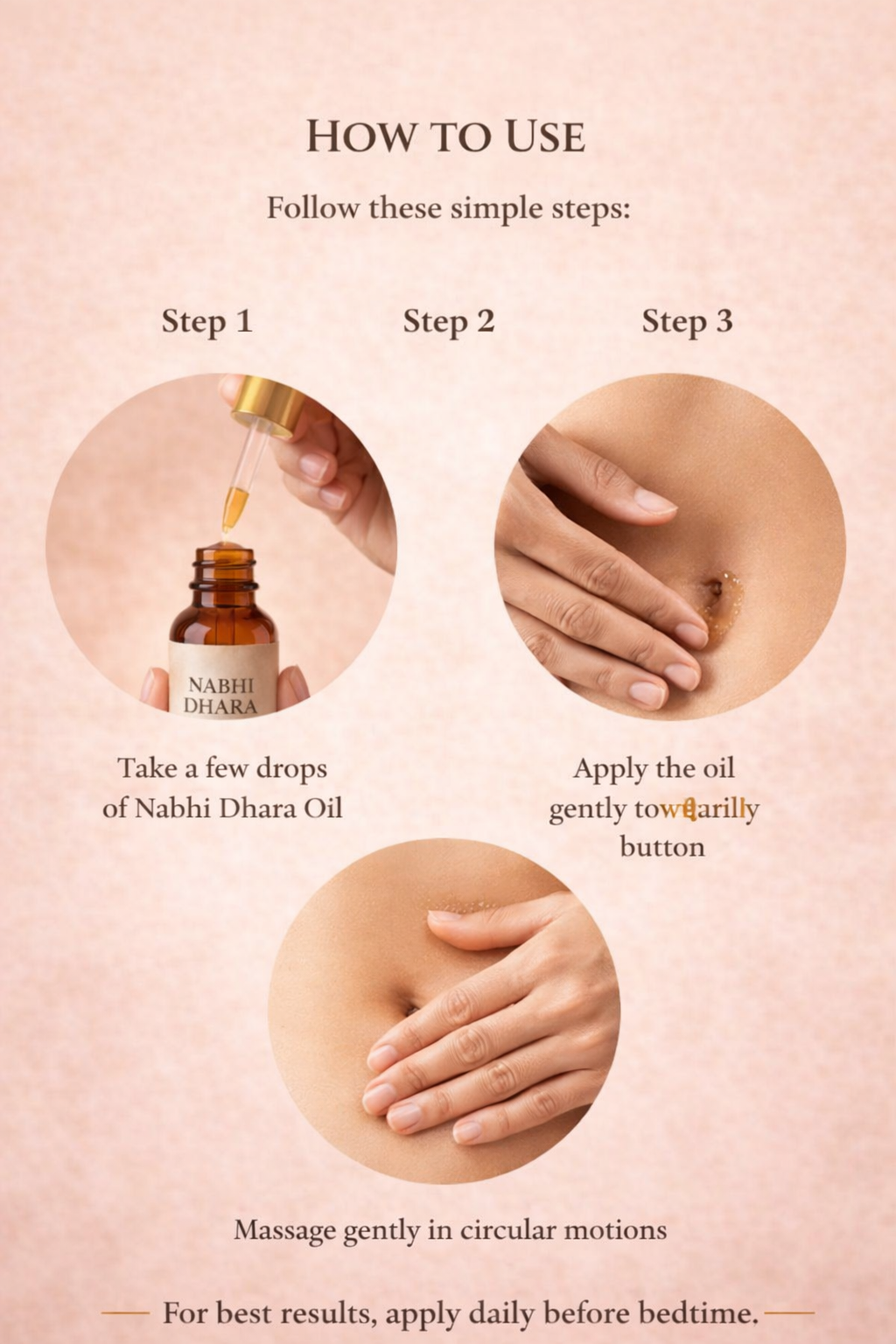 Single belly button oil pack for travel pouch