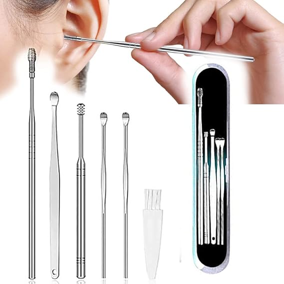 Stainless steel ear cleaning tools in storage box