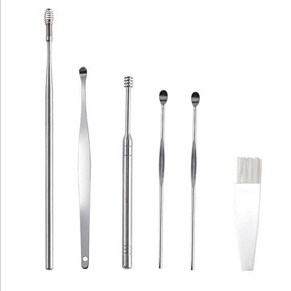 Six piece ear cleaning tool pack open