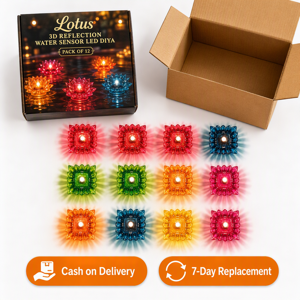 Lotus 3D Reflection Water Sensor Led Diya - pack of 12 – box