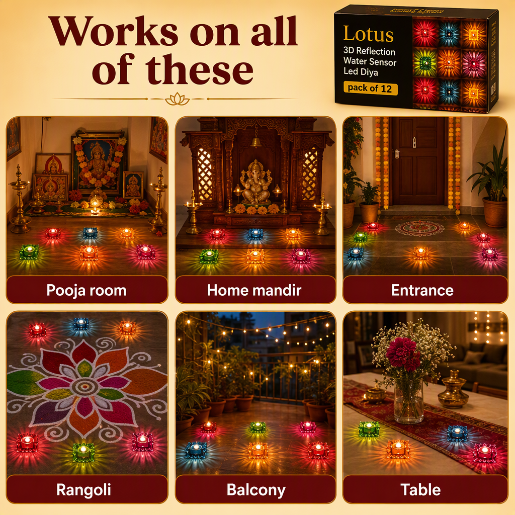 Lotus 3D Reflection Water Sensor Led Diya - pack of 12 – places