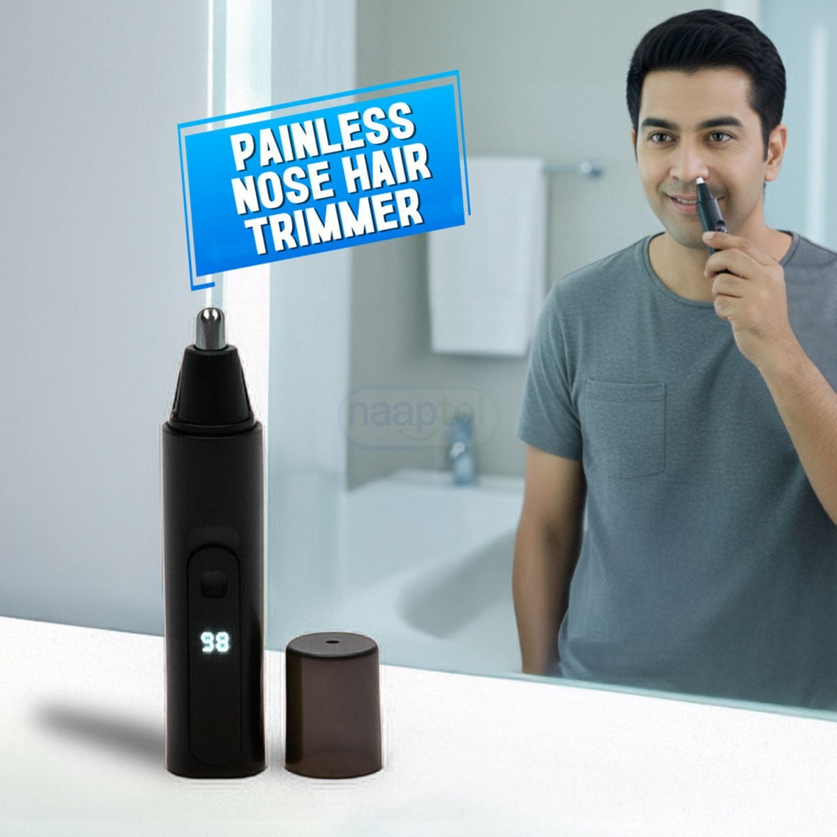 Stainless steel nose hair trimmer front view