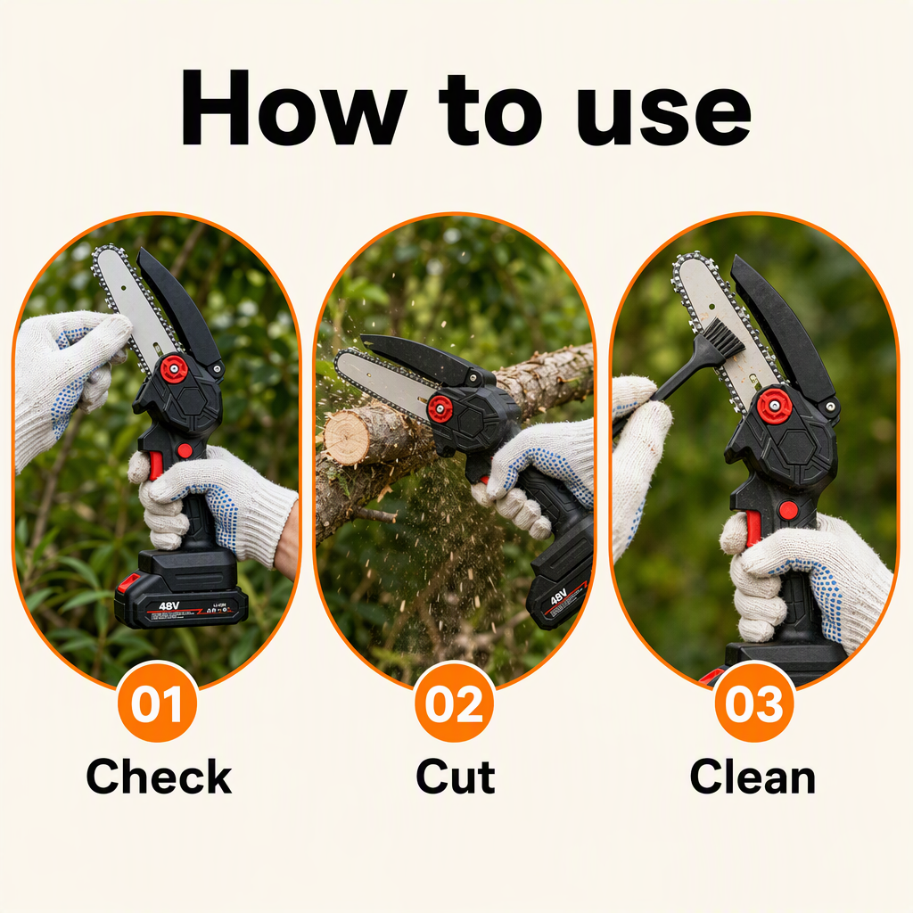 Rechargeable Mini Chainsaw Cordless – steps