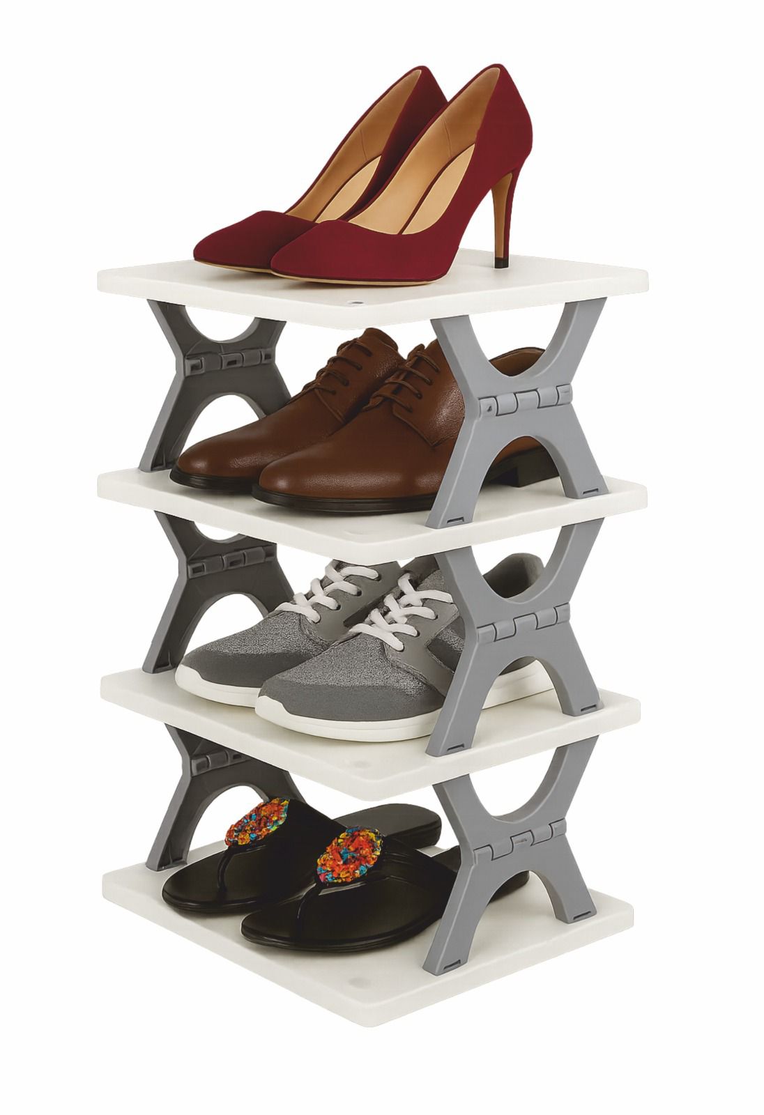 4 layer plastic shoe rack front view
